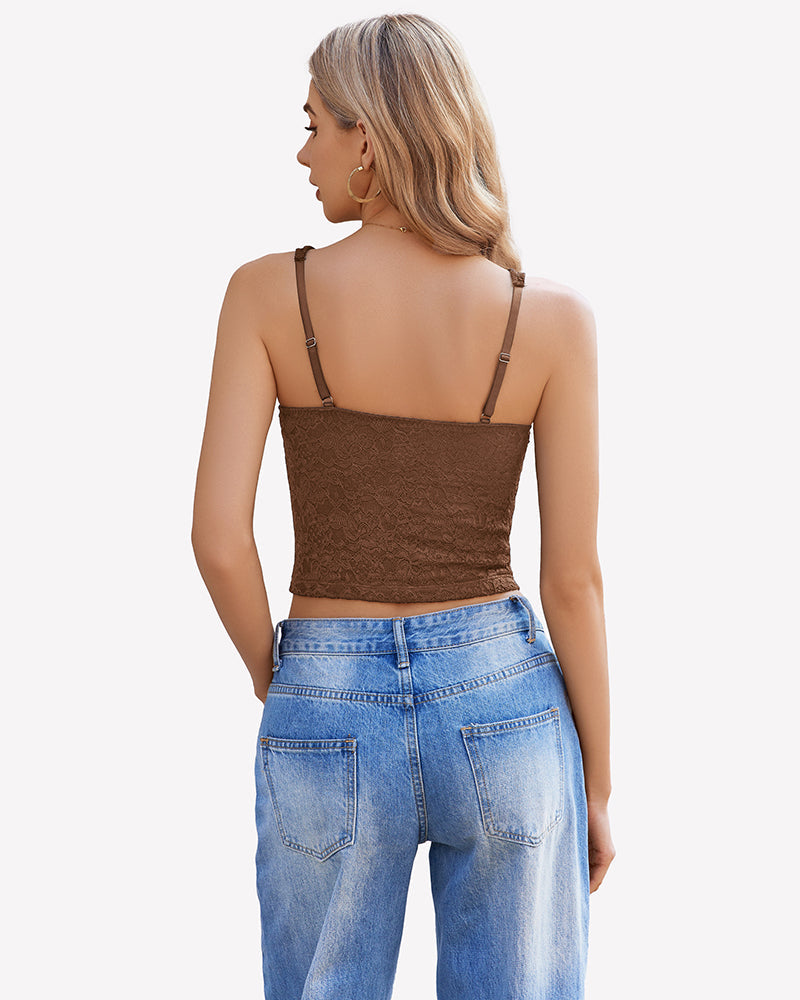 Lace Sleeveless Sweetheart Neck Crop Top Brown Lingeries-Crop tops - Tophatter Daily Deals