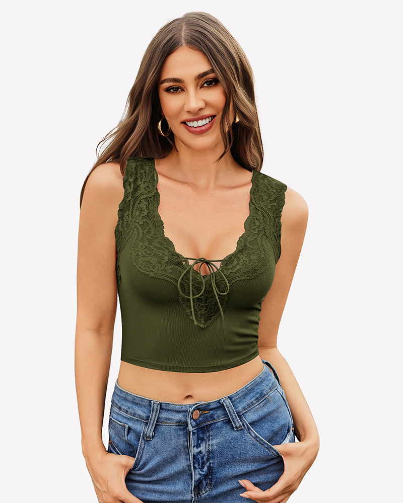 Plunge Crop Tops V Neck Ribbed Tank Top Lingerie Sets-Bras - Tophatter Daily Deals