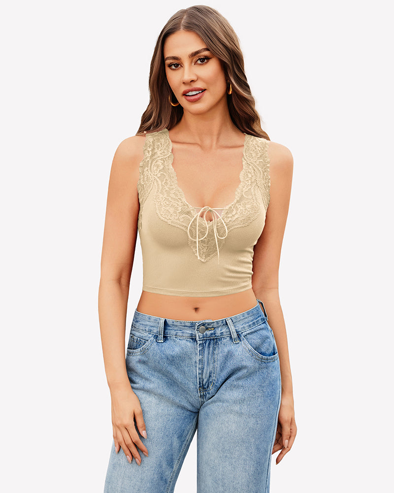 Plunge Crop Tops V Neck Ribbed Tank Top Nude Lingerie Sets-Bras - Tophatter Daily Deals