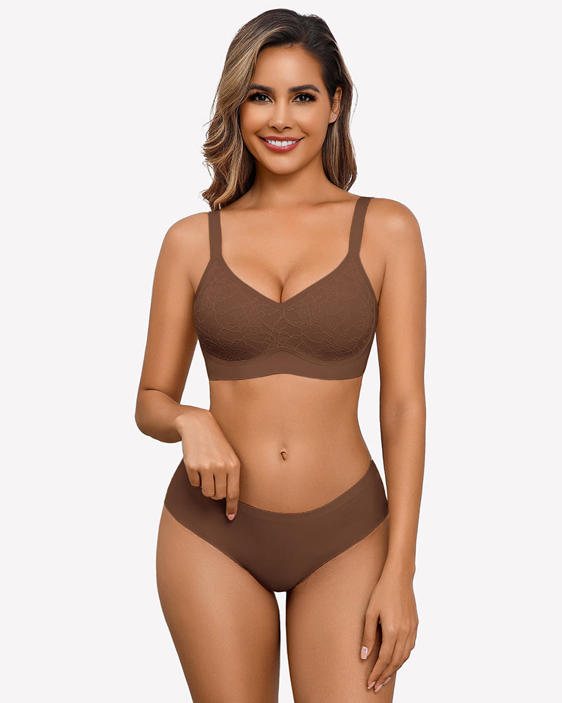Lace Full Coverage Wireless Padded Seamless Bra Lingerie Sets-Bras - Tophatter Daily Deals
