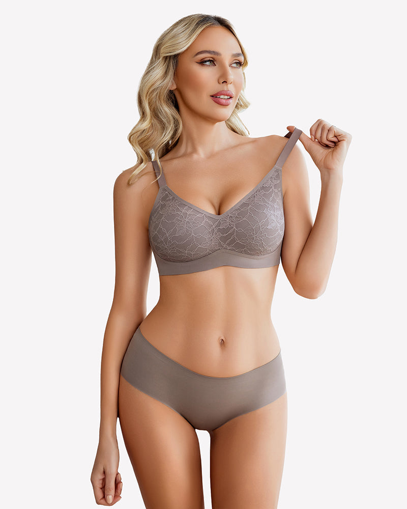 Lace Full Coverage Wireless Padded Seamless Bra Lingerie Sets-Bras - Tophatter Daily Deals