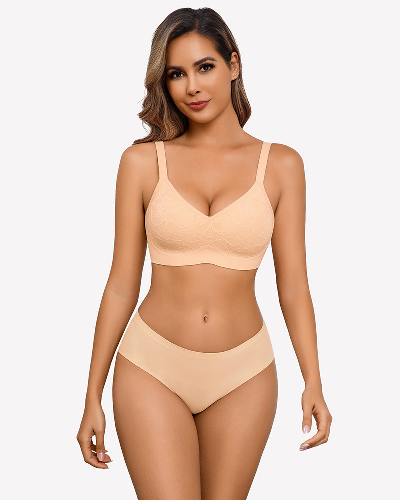 Lace Full Coverage Wireless Padded Seamless Bra Nude Lingerie Sets-Bras - Tophatter Daily Deals