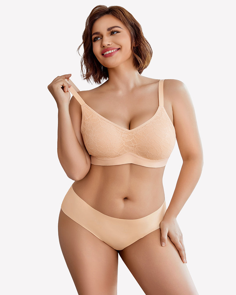 Lace Full Coverage Wireless Padded Seamless Bra Lingerie Sets-Bras - Tophatter Daily Deals