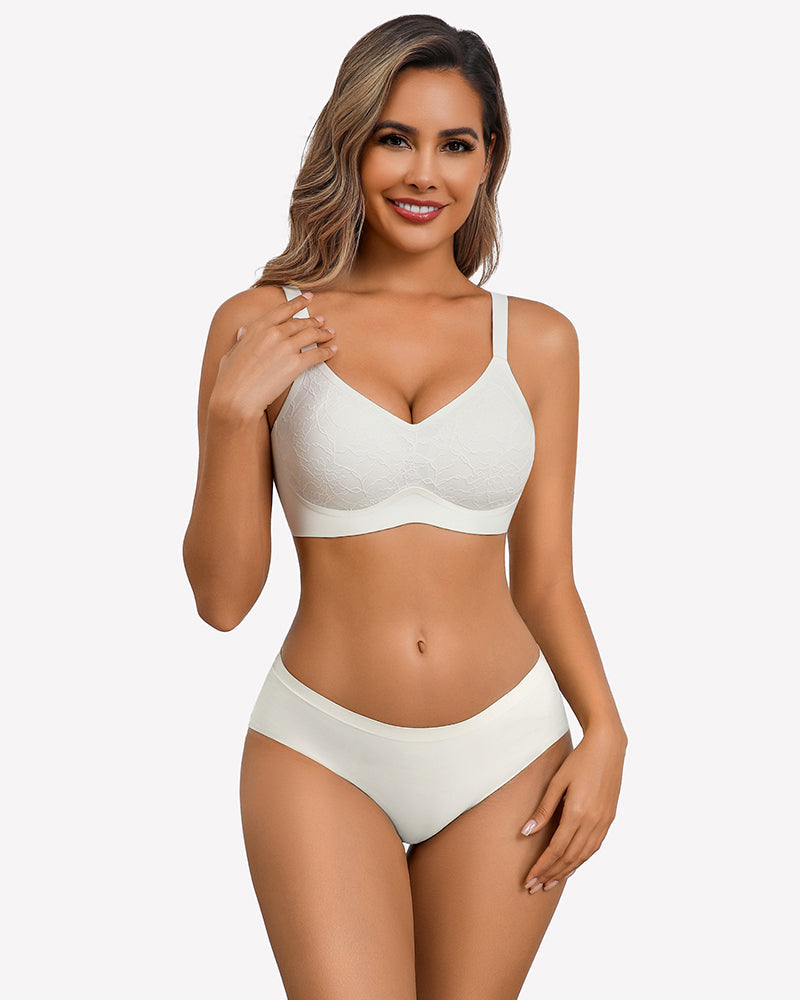 Lace Full Coverage Wireless Padded Seamless Bra Lingerie Sets-Bras - Tophatter Daily Deals