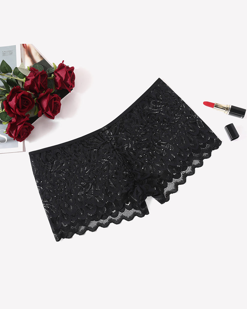 Boyshorts Panties Lace Boxer Briefs Black Lingeries-panties - Tophatter Daily Deals