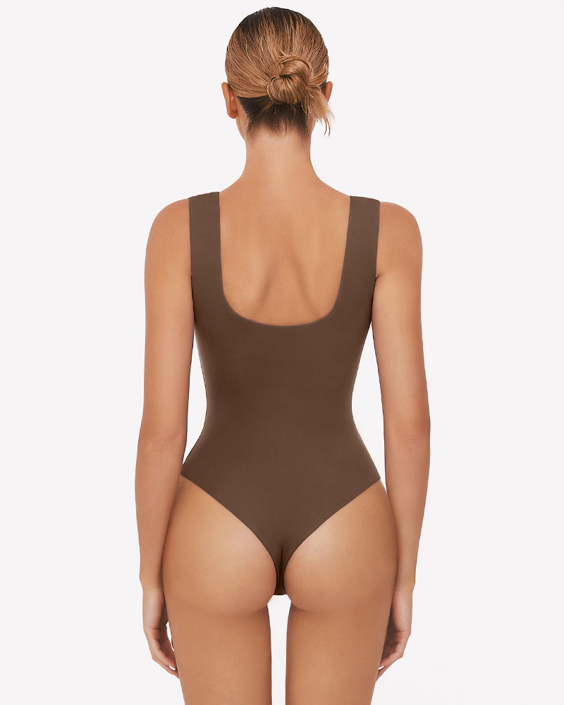Button Down Square Neck Sleeveless Bodysuit Lingeries-Bodysuits - Tophatter Daily Deals