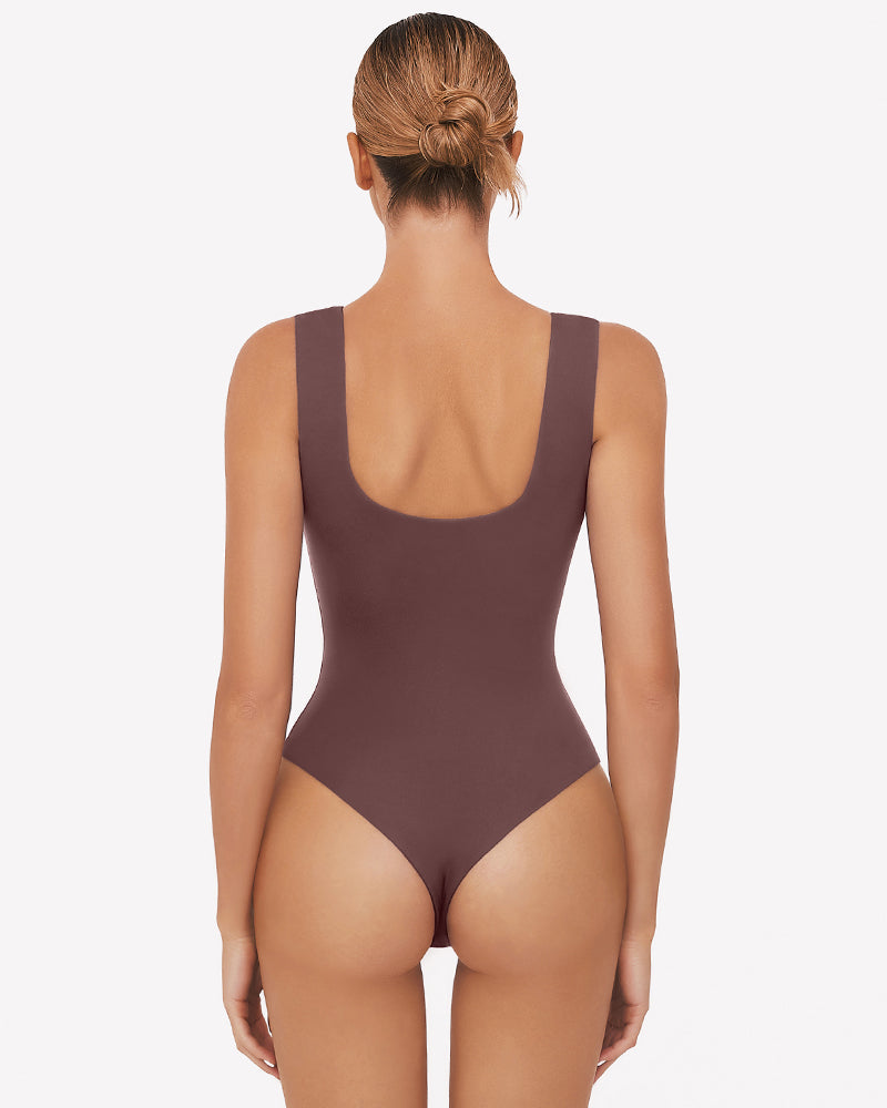 Button Down Square Neck Sleeveless Bodysuit Lingeries-Bodysuits - Tophatter Daily Deals