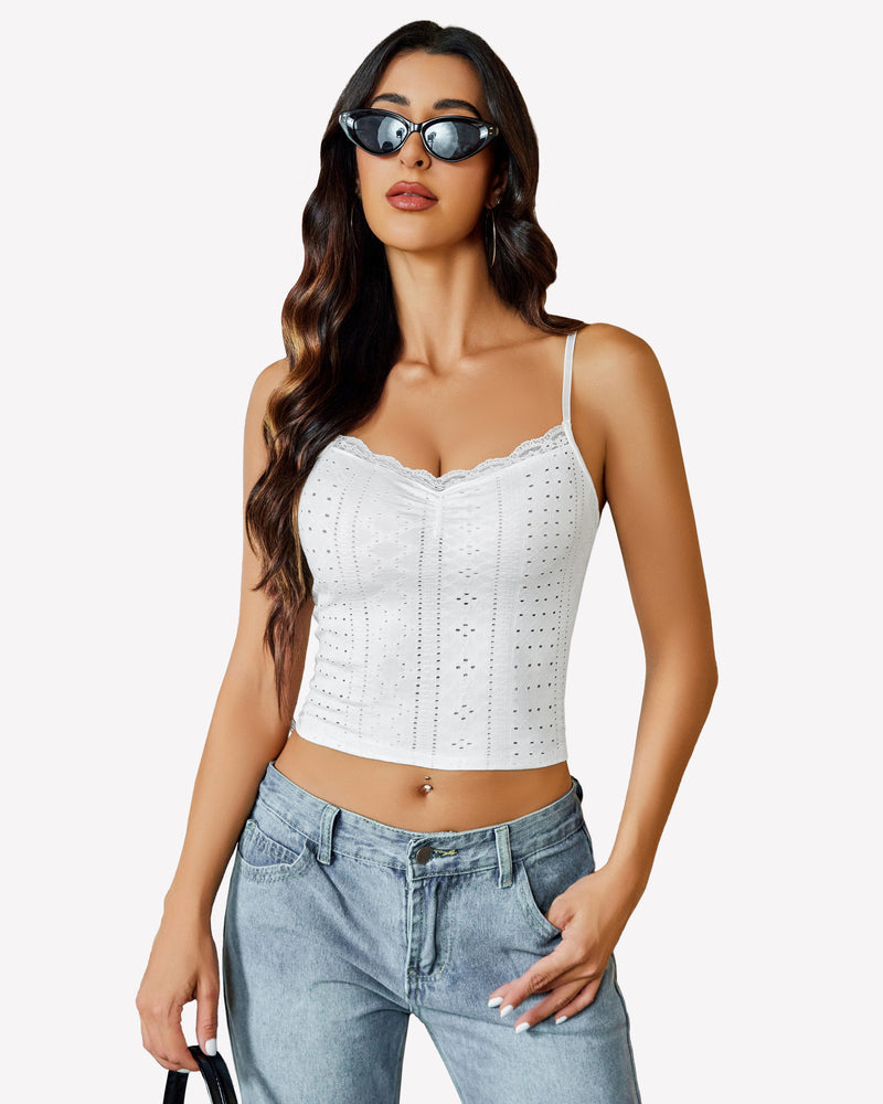 Lace Tank Trim Crop Top White Lingeries-Crop tops - Tophatter Daily Deals