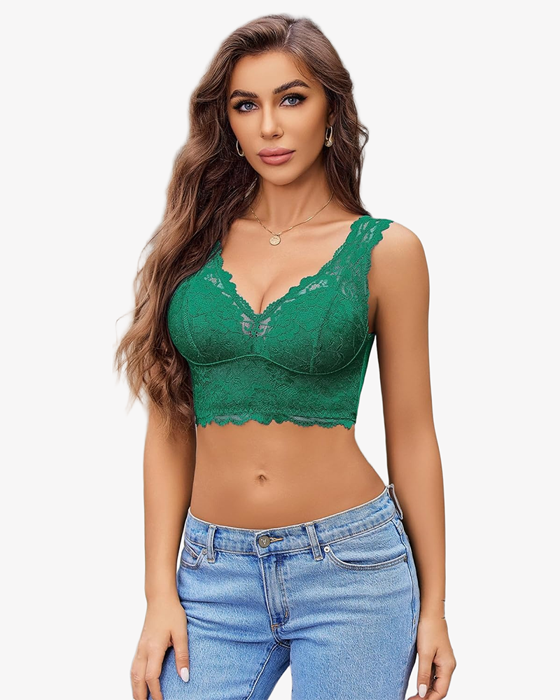Lace Bralette Deep V Plunge Wireless Bra Green Lingerie Sets-Bras - Tophatter Daily Deals