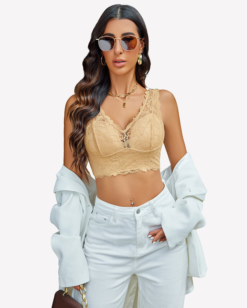 Lace Bralette Deep V Plunge Wireless Bra Khaki Lingerie Sets-Bras - Tophatter Daily Deals