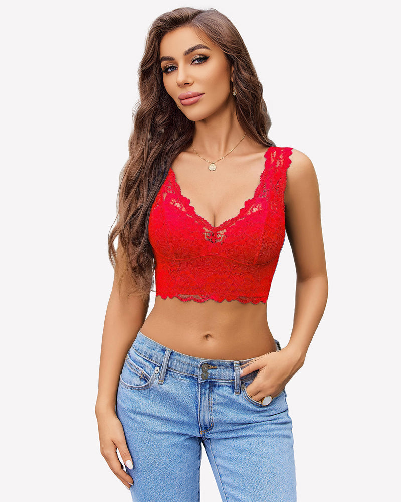 Lace Bralette Deep V Plunge Wireless Bra Red Lingerie Sets-Bras - Tophatter Daily Deals