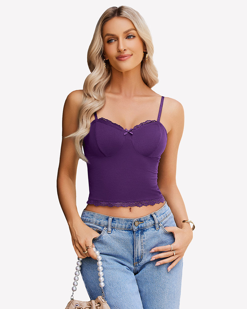 Lace Cami Sexy Y2K Tops Deep Purple Lingeries-Crop tops - Tophatter Daily Deals