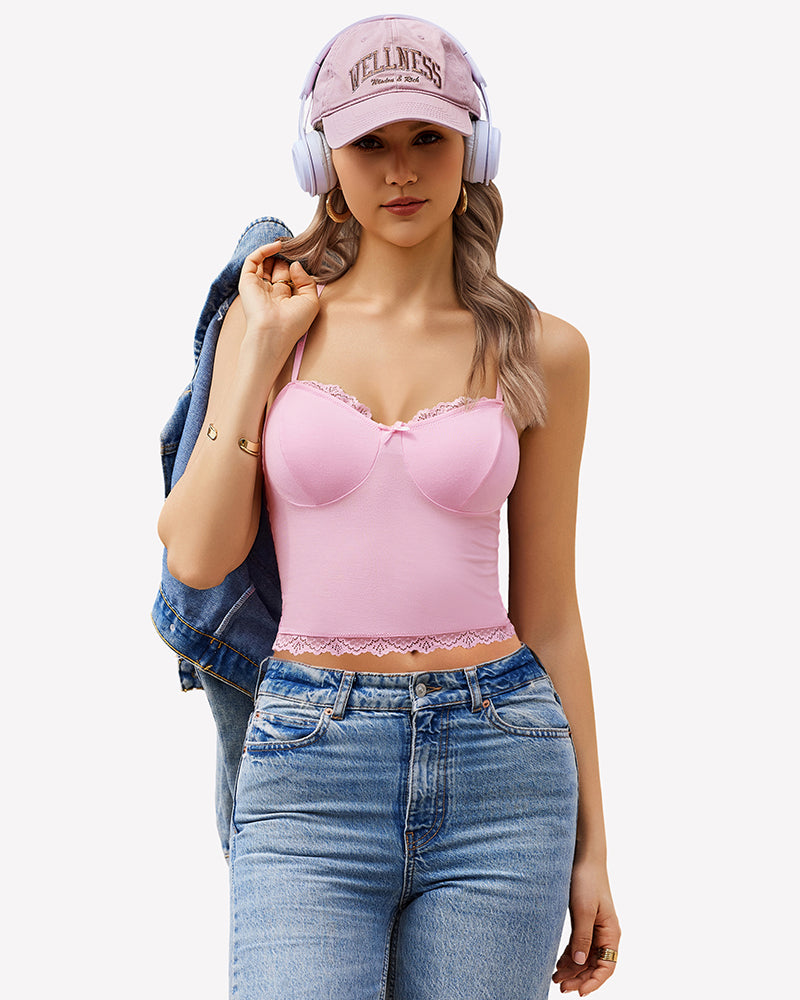 Lace Cami Sexy Y2K Tops Pink Lingeries-Crop tops - Tophatter Daily Deals