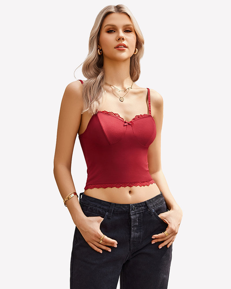 Lace Cami Sexy Y2K Tops Wine Red Lingeries-Crop tops - Tophatter Daily Deals