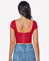 Floral Lace Bustier Cap Sleeve Crop Top Lingeries-Crop tops - Tophatter Daily Deals