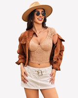 Floral Lace Bustier Cap Sleeve Crop Top Lingeries-Crop tops - Tophatter Daily Deals