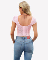 Floral Lace Bustier Cap Sleeve Crop Top Lingeries-Crop tops - Tophatter Daily Deals