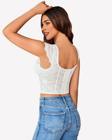 Floral Lace Bustier Cap Sleeve Crop Top Lingeries-Crop tops - Tophatter Daily Deals