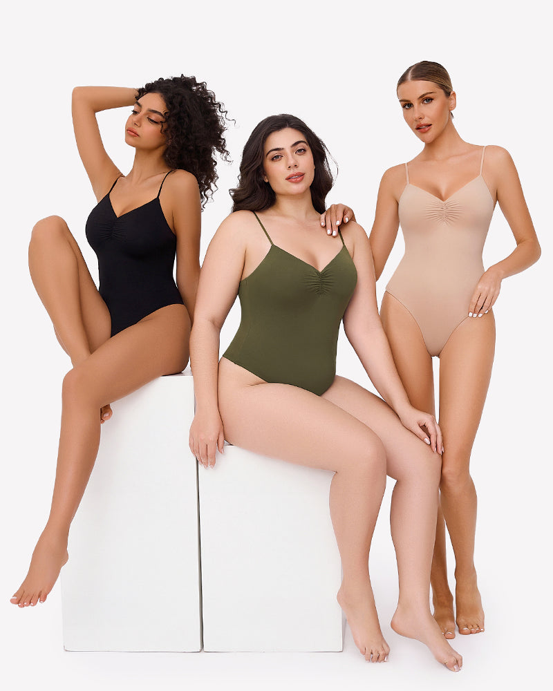 Ruched V Neck Thong Bodysuit Shaperwear-bodysuit - Tophatter Daily Deals