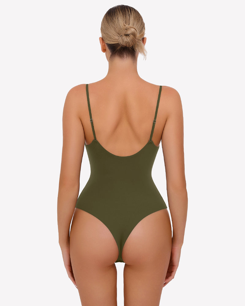 Ruched V Neck Thong Bodysuit Shaperwear-bodysuit - Tophatter Daily Deals