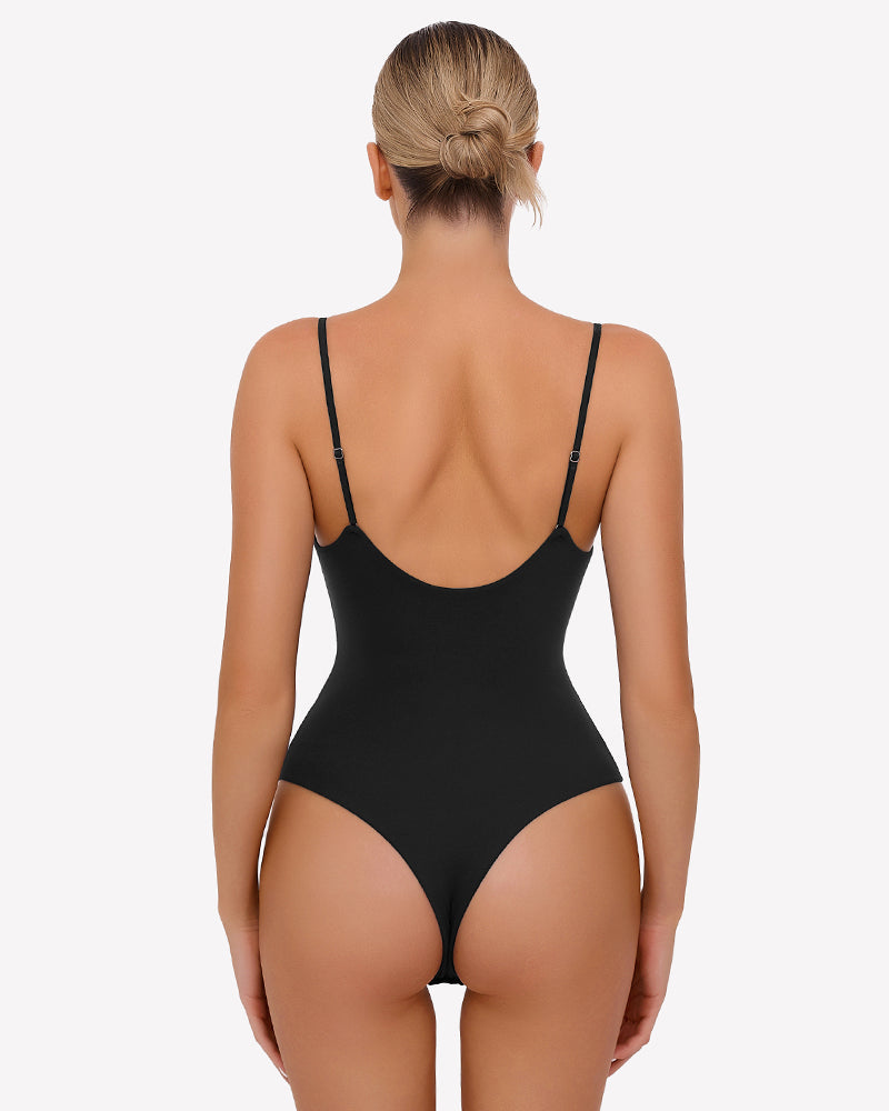 Ruched V Neck Thong Bodysuit Shaperwear-bodysuit - Tophatter Daily Deals