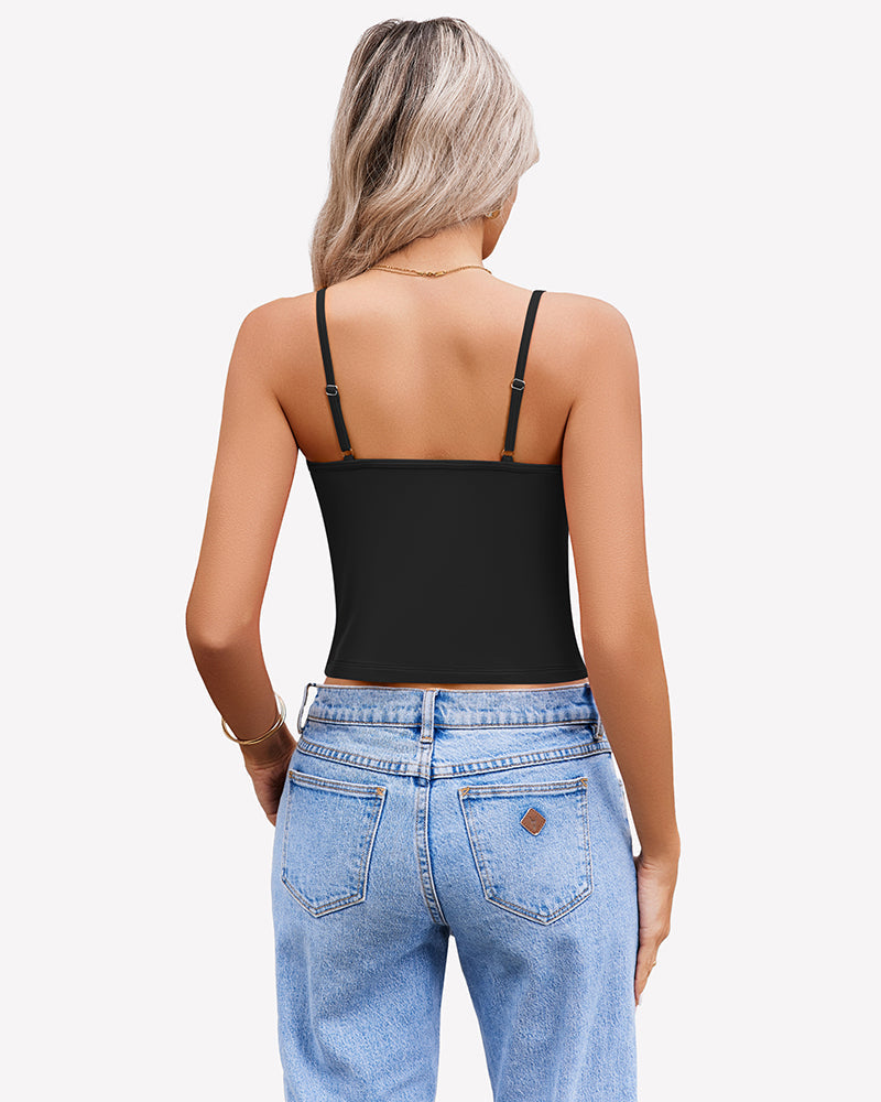Twist Front V Neck Tank Top Spaghetti Strap Crop Tops Lingeries-Crop tops - Tophatter Daily Deals