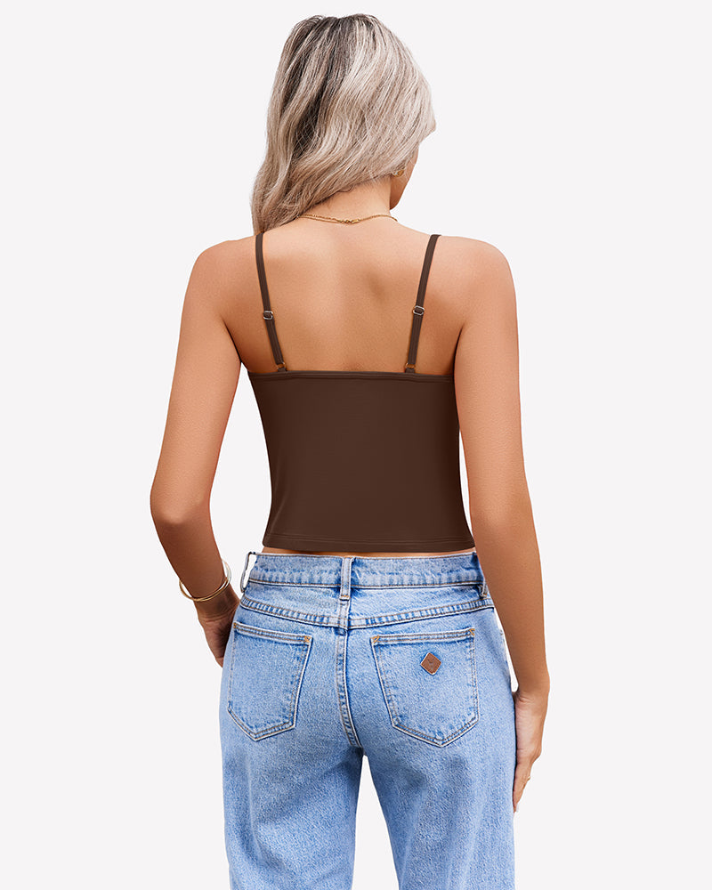 Twist Front V Neck Tank Top Spaghetti Strap Crop Tops Lingeries-Crop tops - Tophatter Daily Deals