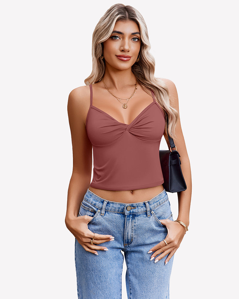 Twist Front V Neck Tank Top Spaghetti Strap Crop Tops Purple Red Lingeries-Crop tops - Tophatter Daily Deals