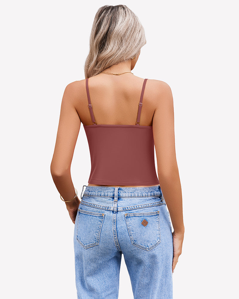 Twist Front V Neck Tank Top Spaghetti Strap Crop Tops Lingeries-Crop tops - Tophatter Daily Deals