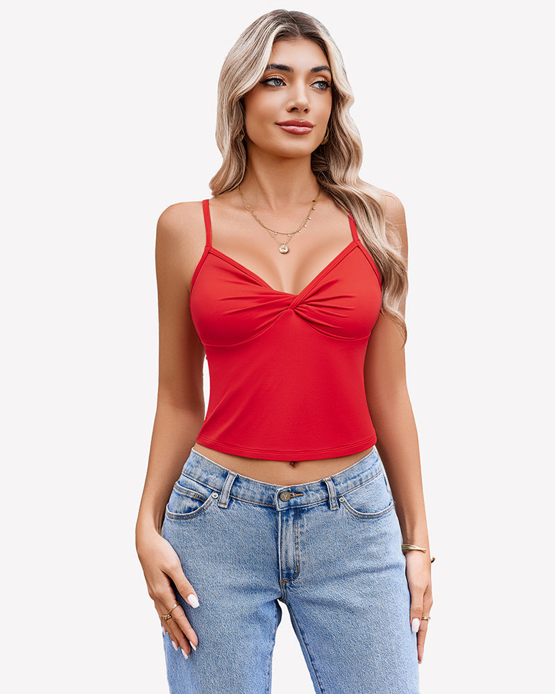 Twist Front V Neck Tank Top Spaghetti Strap Crop Tops Red Lingeries-Crop tops - Tophatter Daily Deals