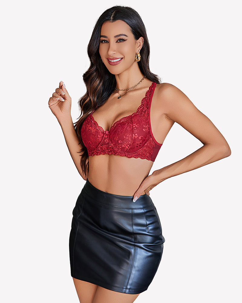 Lace Bralettes Demi Push Up Underwire Bra Wine Red Lingerie Sets-Bras - Tophatter Daily Deals