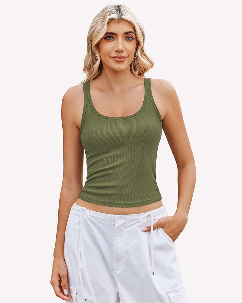 Square Neck Racerback Ribbed Tops Army Green Lingerie Sets-Bras - Tophatter Daily Deals