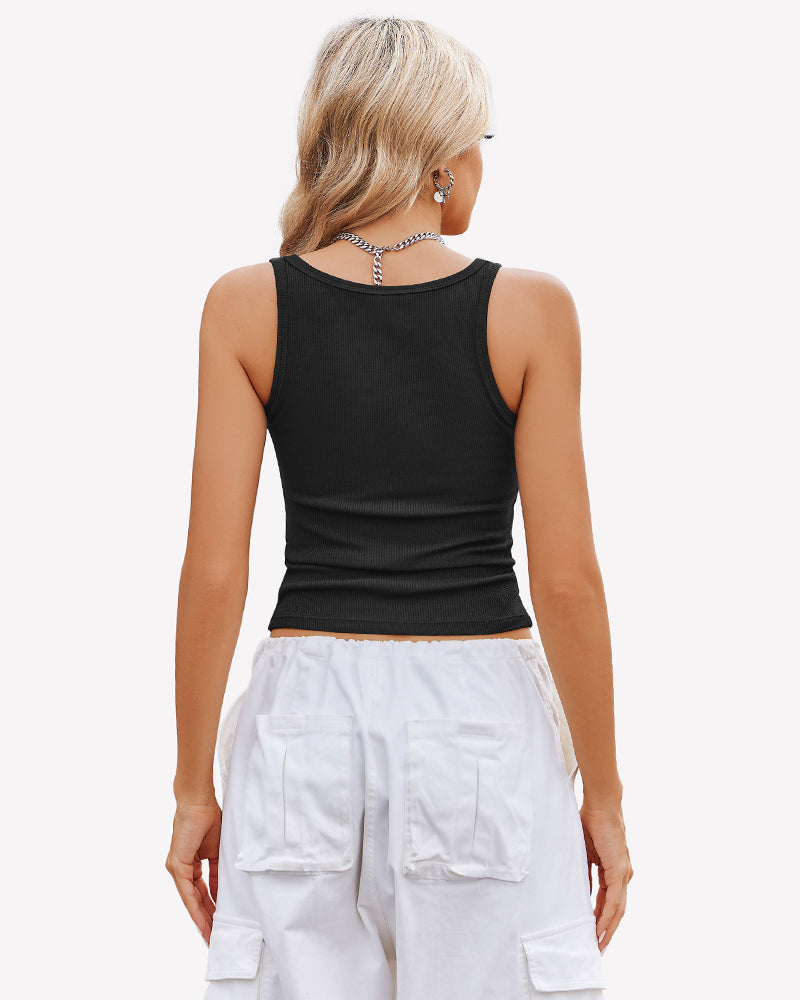 Square Neck Racerback Ribbed Tops Lingerie Sets-Bras - Tophatter Daily Deals