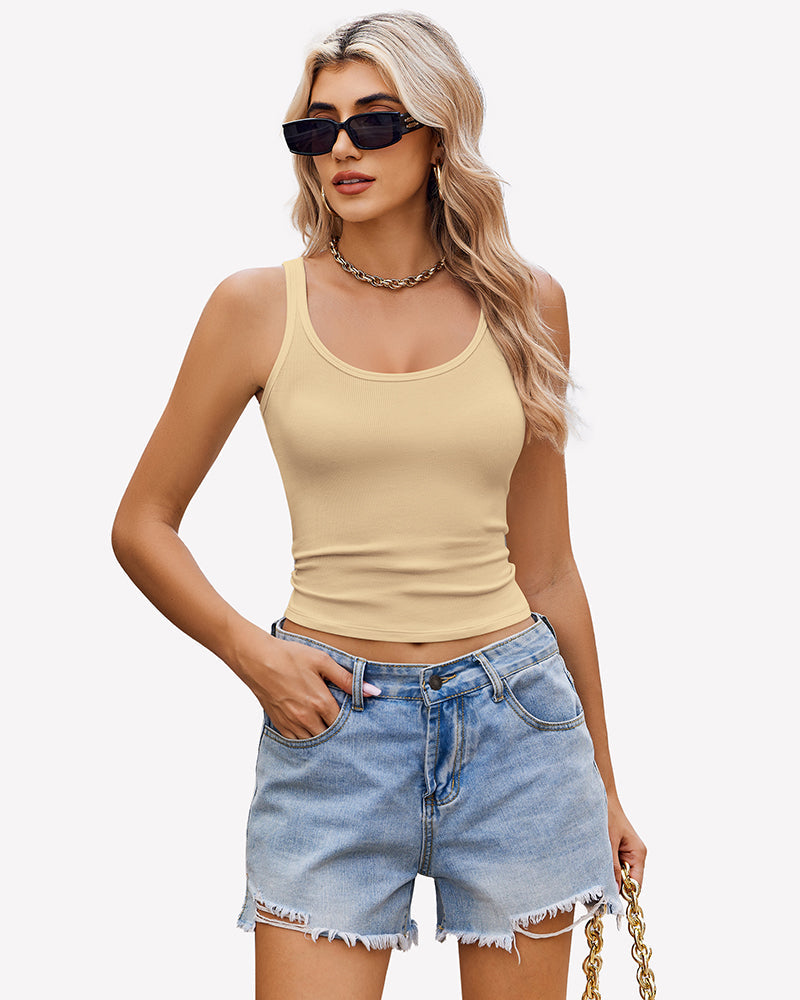 Square Neck Racerback Ribbed Tops Khaki Lingerie Sets-Bras - Tophatter Daily Deals