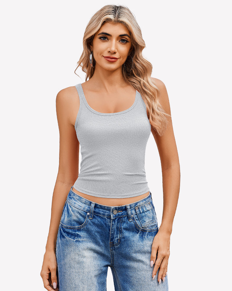 Square Neck Racerback Ribbed Tops Grey Lingerie Sets-Bras - Tophatter Daily Deals