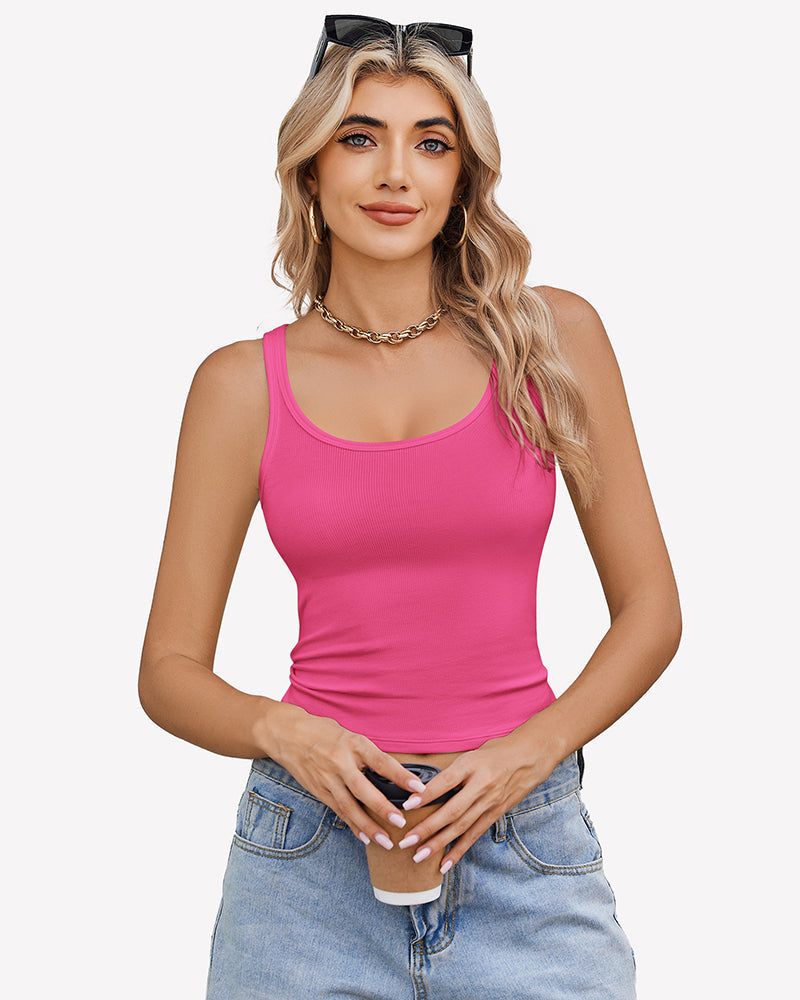 Square Neck Racerback Ribbed Tops Pink Lingerie Sets-Bras - Tophatter Daily Deals