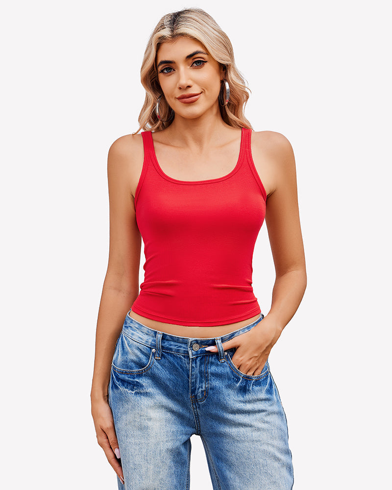 Square Neck Racerback Ribbed Tops Red Lingerie Sets-Bras - Tophatter Daily Deals