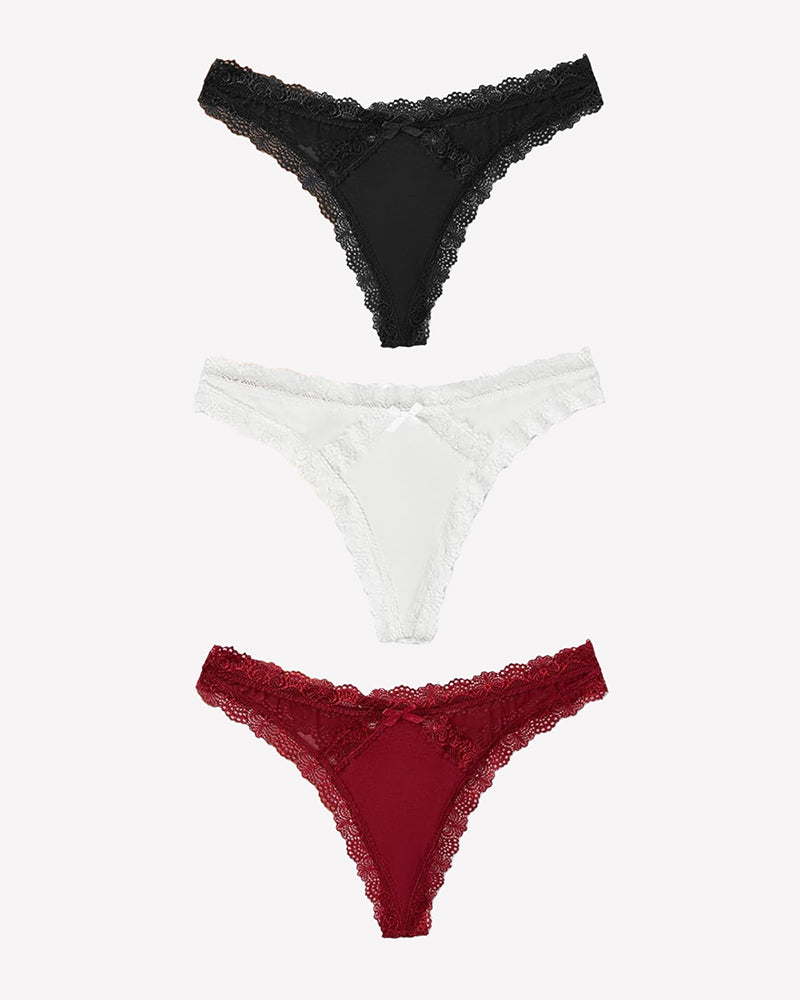 Low Rise Thong with Criss Cross Back Black+white+wine Red Lingeries-panties - Tophatter Daily Deals