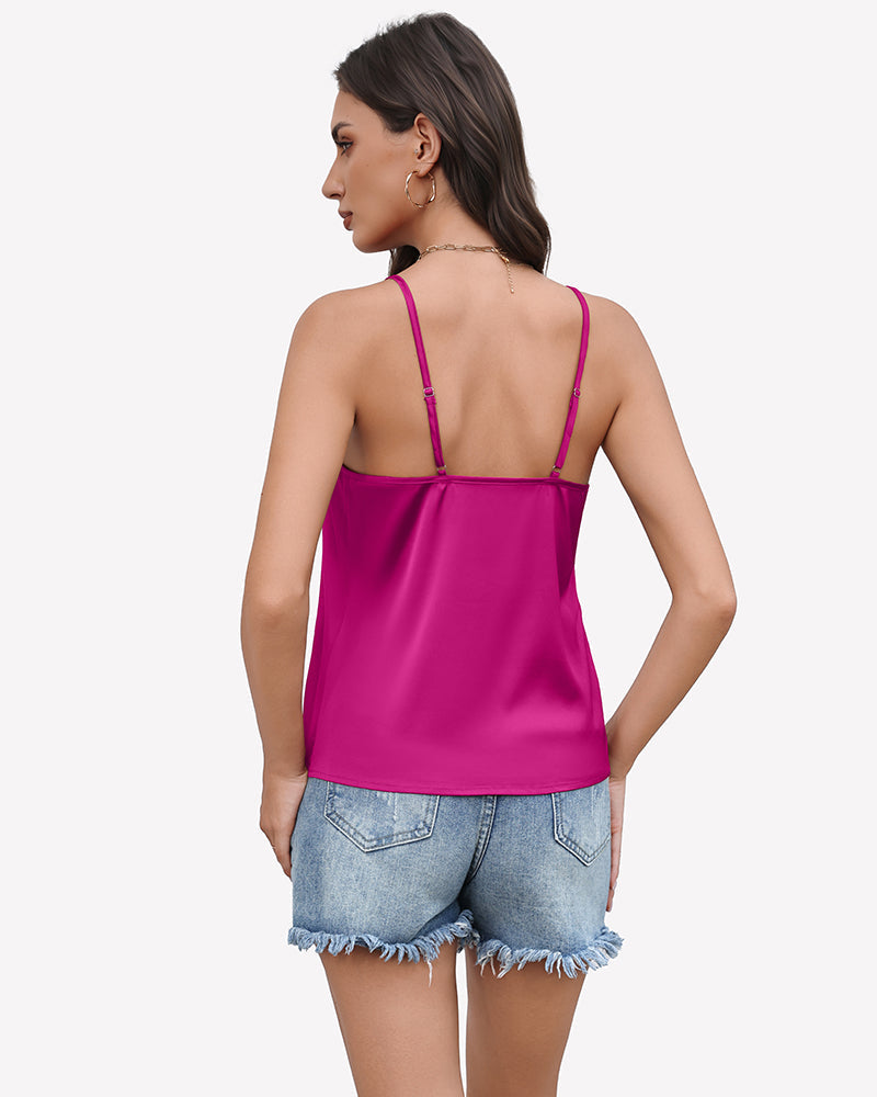 Silk Satin Tank Tops Mesh V Neck Camisole Lingeries-Crop tops - Tophatter Daily Deals