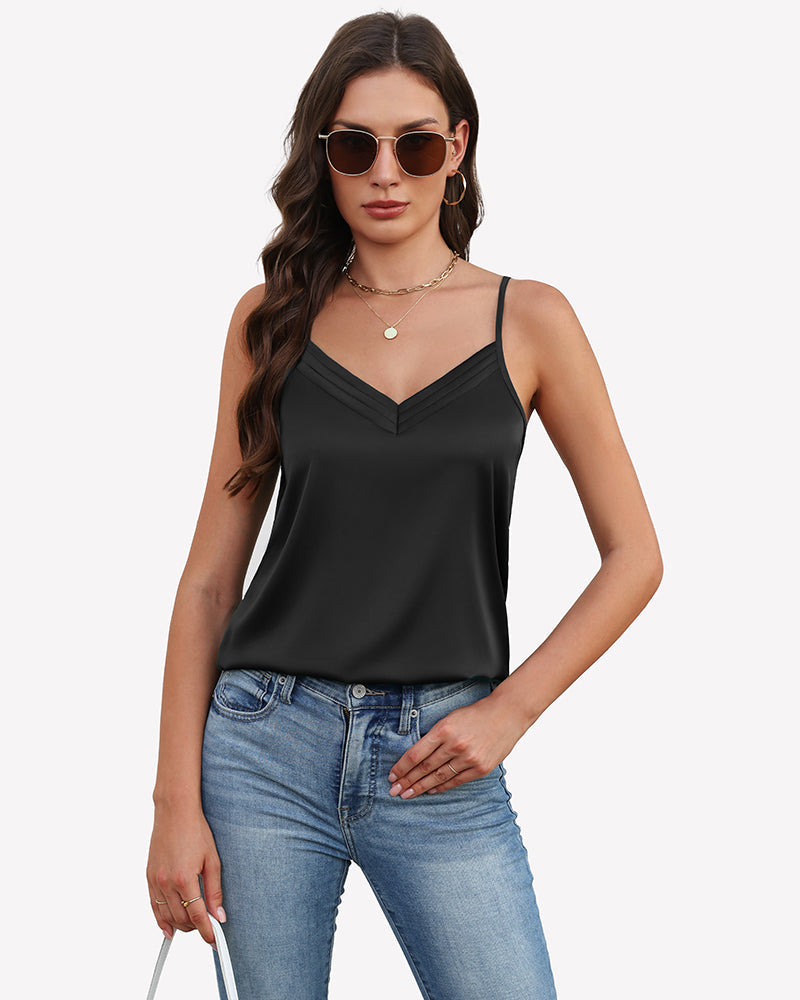 Silk Satin Tank Tops V Neck Tank Shirt Black Tops-Tank Tops - Tophatter Daily Deals
