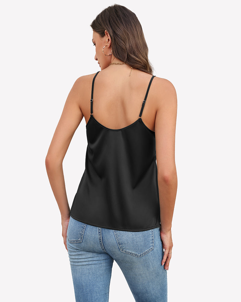 Silk Satin Tank Tops V Neck Tank Shirt Tops-Tank Tops - Tophatter Daily Deals