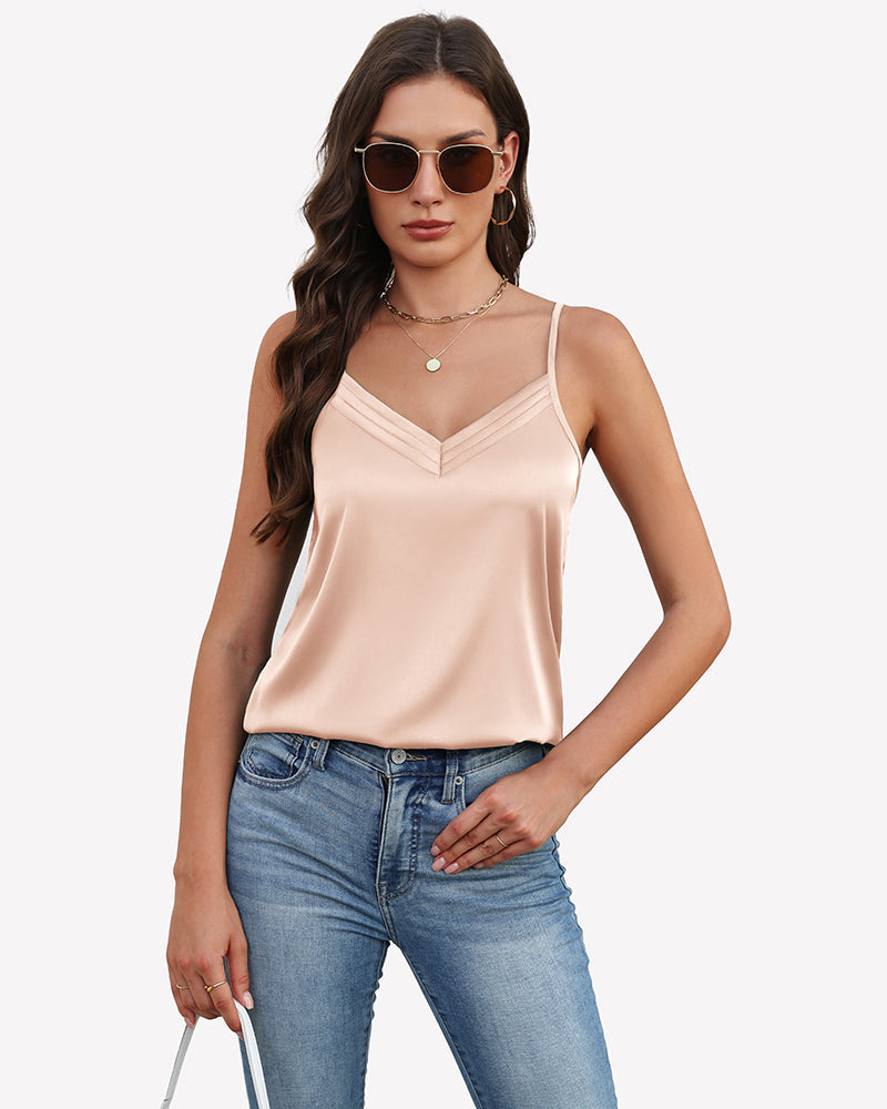 Silk Satin Tank Tops V Neck Tank Shirt Champagne Tops-Tank Tops - Tophatter Daily Deals