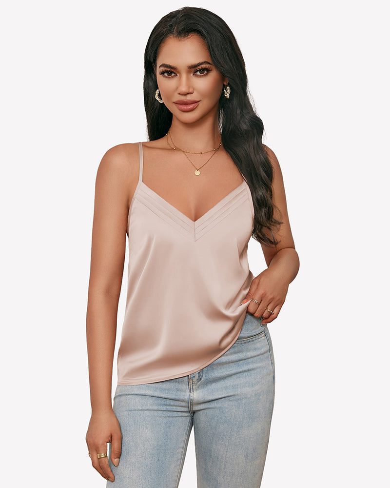 Silk Satin Tank Tops V Neck Tank Shirt Tops-Tank Tops - Tophatter Daily Deals