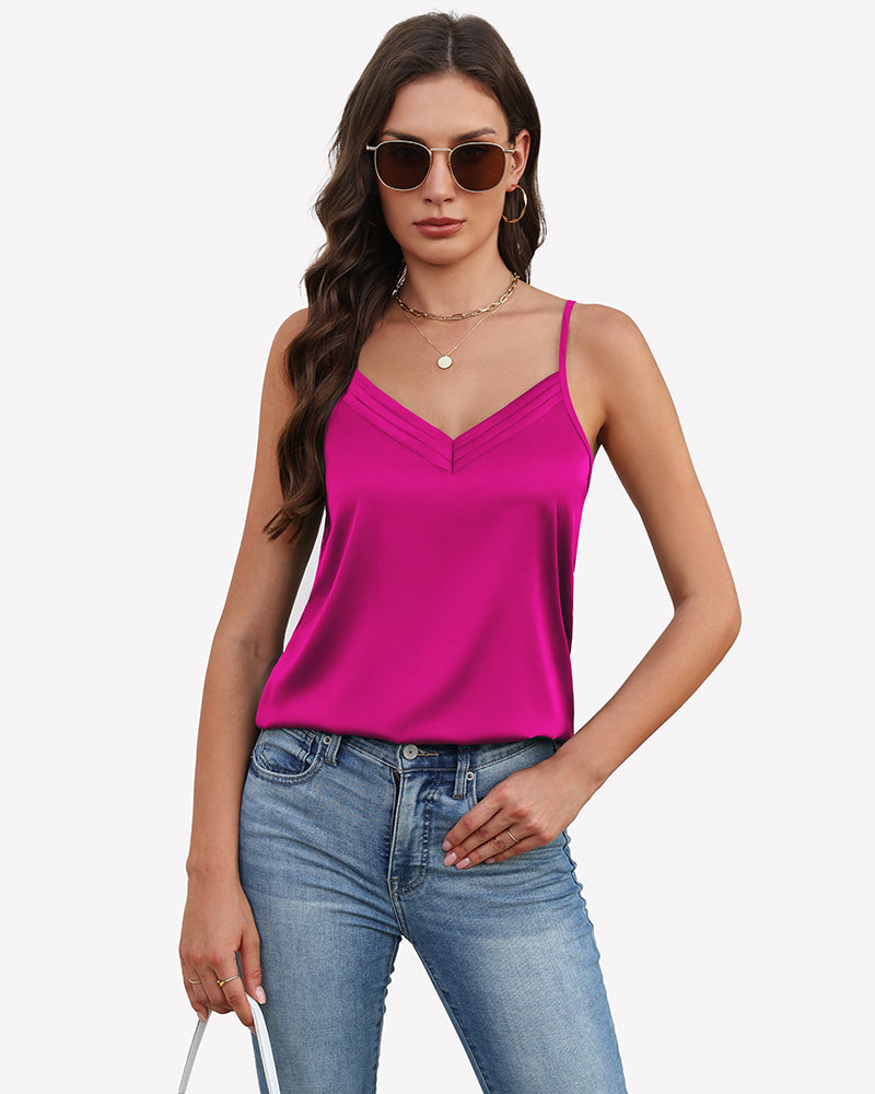 Silk Satin Tank Tops V Neck Tank Shirt Tops-Tank Tops - Tophatter Daily Deals