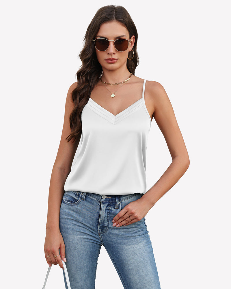 Silk Satin Tank Tops V Neck Tank Shirt White Tops-Tank Tops - Tophatter Daily Deals