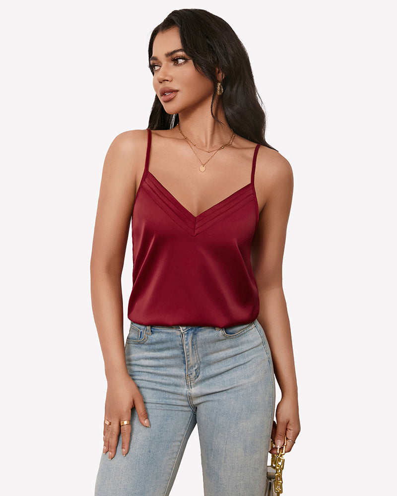 Silk Satin Tank Tops V Neck Tank Shirt Tops-Tank Tops - Tophatter Daily Deals