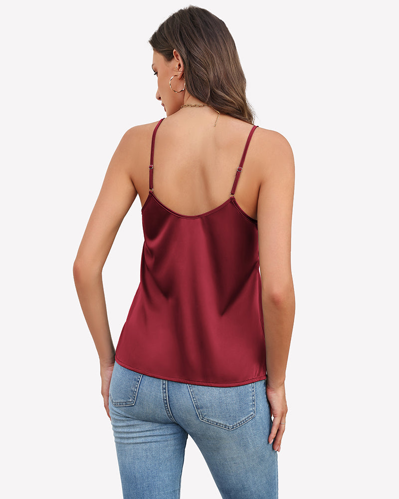 Silk Satin Tank Tops V Neck Tank Shirt Tops-Tank Tops - Tophatter Daily Deals