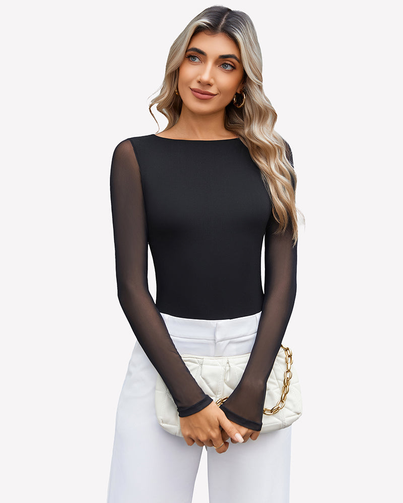 Mesh Long Sleeve Bodysuit Shaperwear-bodysuit - Tophatter Daily Deals