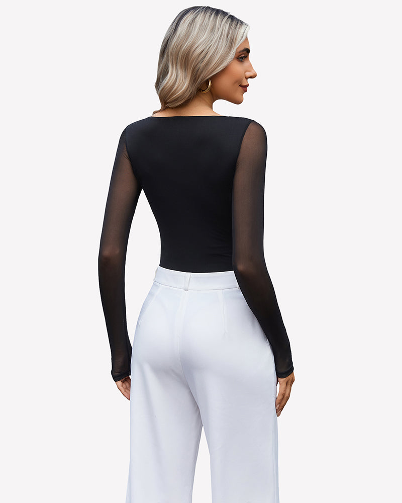 Mesh Long Sleeve Bodysuit Shaperwear-bodysuit - Tophatter Daily Deals