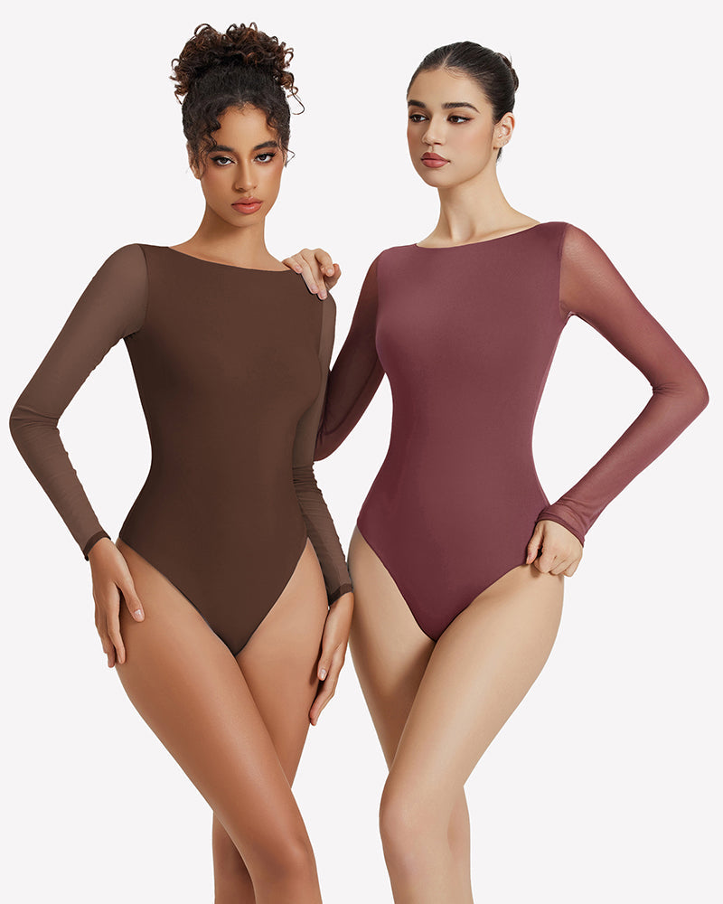 Mesh Long Sleeve Bodysuit Shaperwear-bodysuit - Tophatter Daily Deals